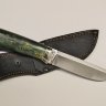 Нож Рысь из стали Elmax, рукоять из зеленого стабилизированного дерева с проставками из фибры и литьем из мельхиора