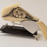 Нож Коготь из Х12МФ с костью мамонта, скримшоу Кошка на подставке