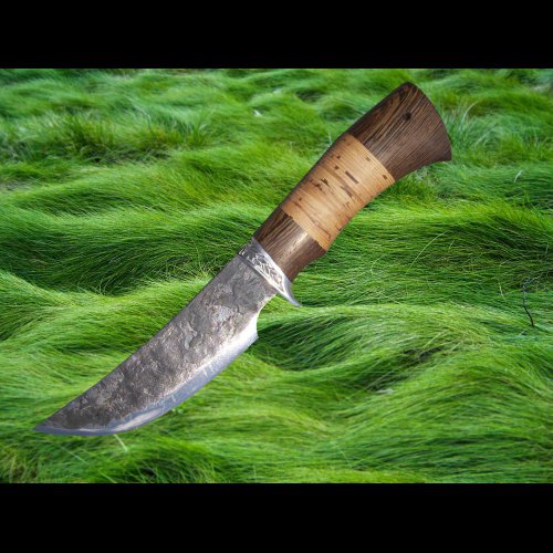 Нож Амур-2, сталь 9ХС, ручная ковка, рукоять дерево венге с берестой