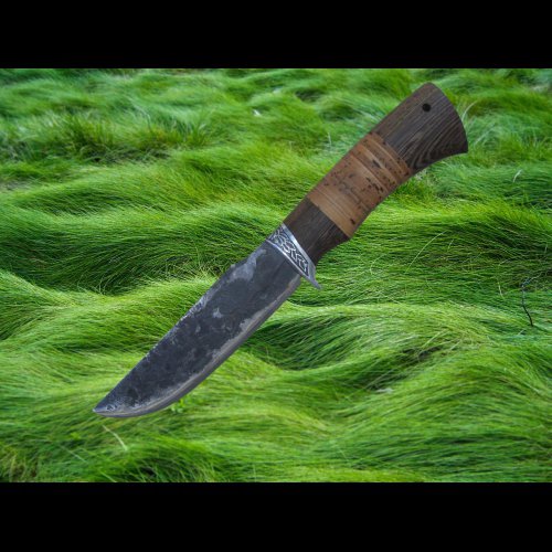Нож Бобр-2, сталь 9ХС, ручная ковка, рукоять дерево венге с берестой