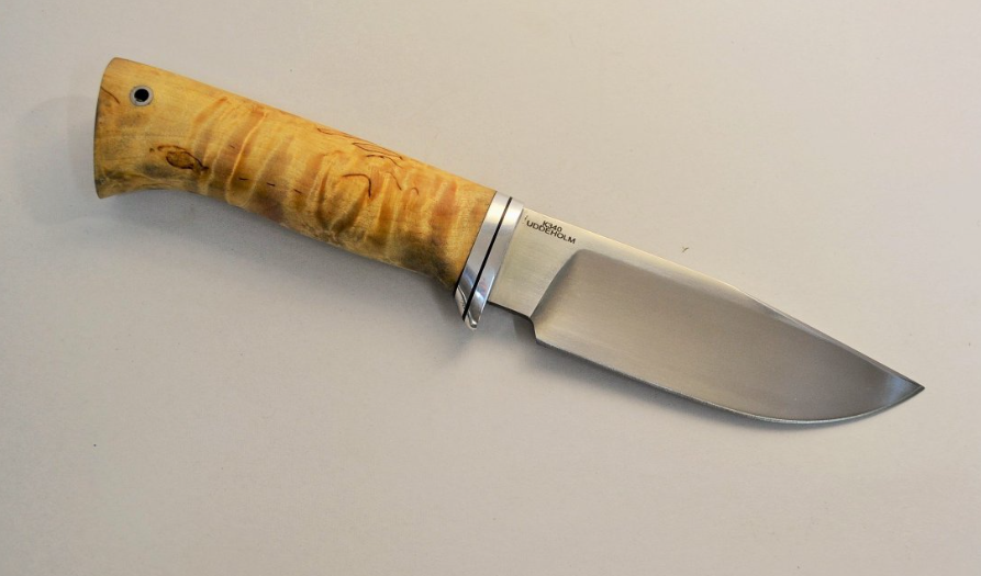 Нож Барсук, клинок из стали К340 Uddeholm, полная взрезка, рукоятка - карельская береза, дюраль, фибра. Не является холодным оружием