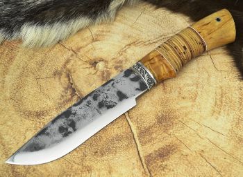 Нож "Пума" с рукояткой из стабилизированной карельской березы с огранкой, Окские Ножи