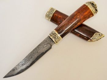 Нож "Ласка" с рукояткой из стабилизированной карельской березы с огранкой, Окские Ножи