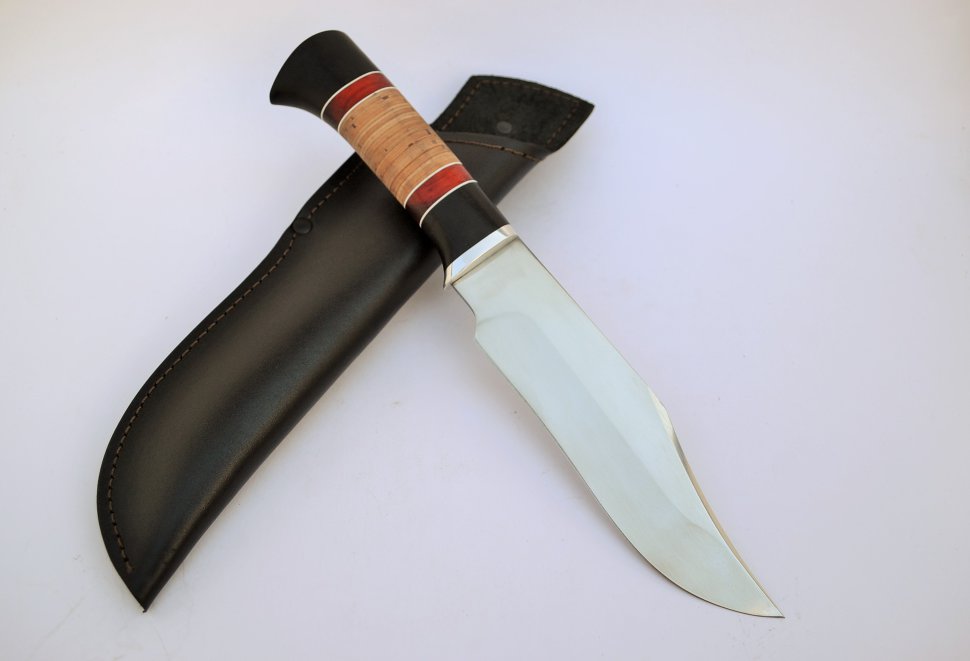 Нож Носорог из нержавеющей стали 65Х13, рукоять граб, падук и береста