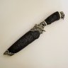 Нож Рыцарь в ножнах из мозаичного дамаска с объемной резьбой