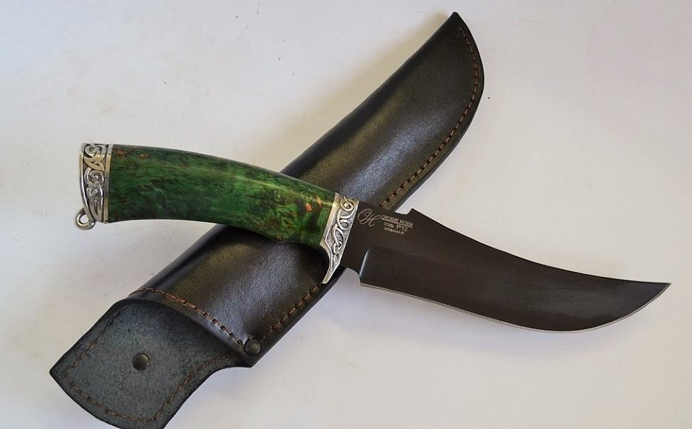 Нож Осётр, сталь Р12 (быстрорез), рукоять из стабилизированного дерева с мельхиором