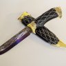 Нож Ласка, мозаичный дамаск с никелем. Композиция "Классик" с резьбой и инкрустацией серебром