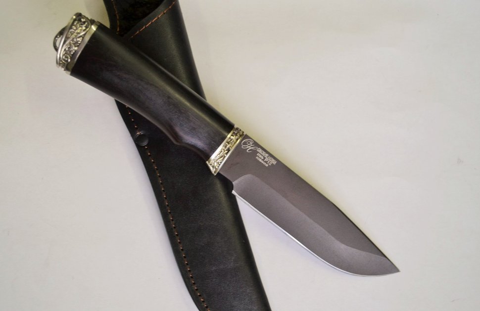 Нож Пума, сталь Р12 (быстрорез), рукоять граб с литьем из мельхиора