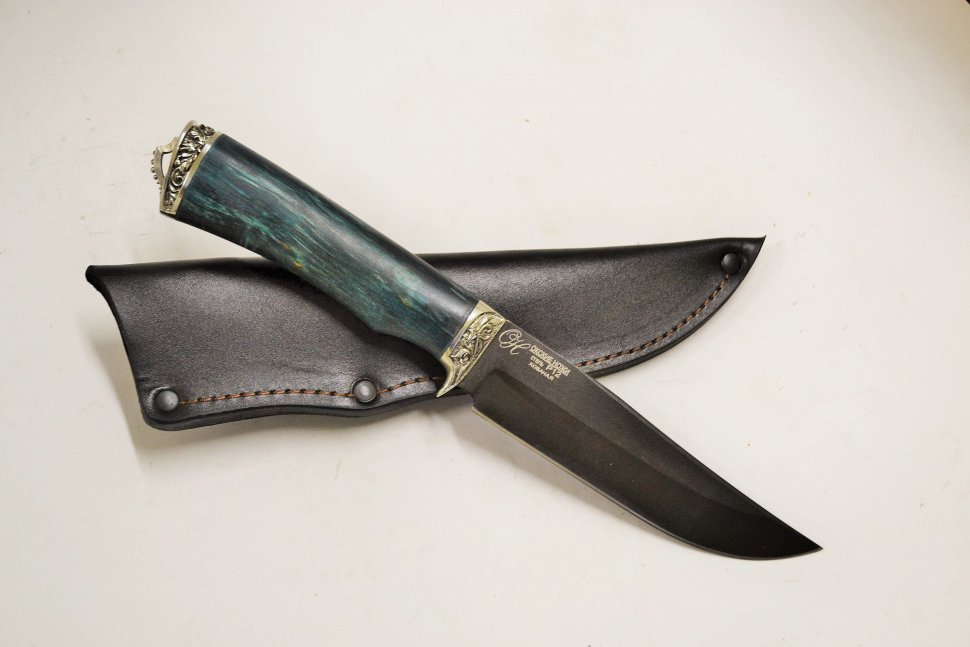 Нож Судак, сталь Р12, рукоять из стабилизированного дерева с литьем из мельхиора