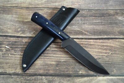 Нож Коршун,цельнометаллический, сталь Р12 (быстрорез), рукоять стабилизированная карельская береза