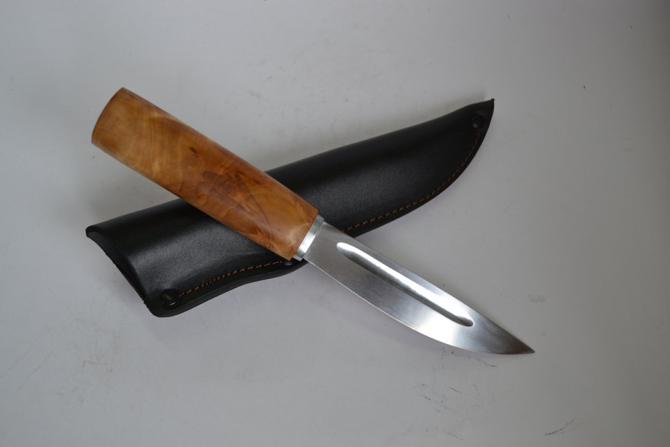 Нож Якут №10 из Х12МФ, рукоять из капа карелки с дюралью