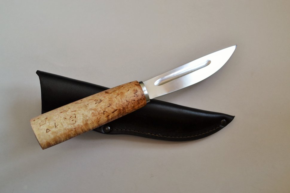 Нож Якут №10 из Х12МФ, рукоять из капа карелки с дюралью