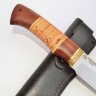 Нож Коршун из нержавеющей стали 95Х18, рукоять из дерева сапели с берестой и литьем из латуни
