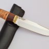 Нож Коршун из нержавеющей стали 95Х18, рукоять из дерева сапели с берестой и литьем из латуни
