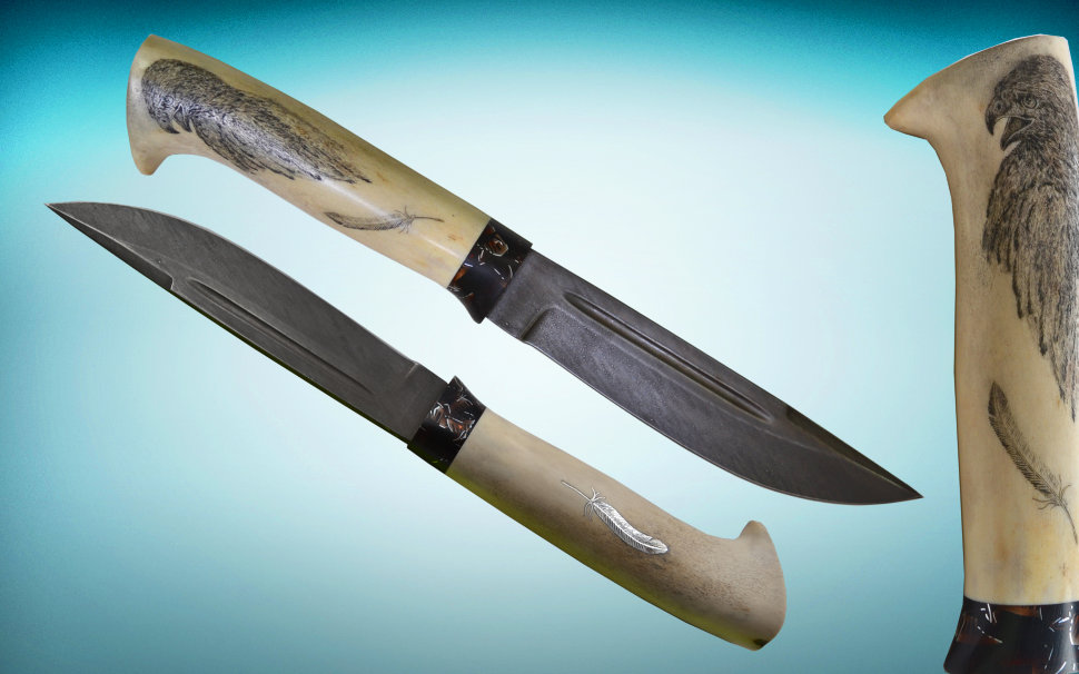 Нож эксклюзивный "Рысь" из стали ХВ5 с рогом лося, скрим-шоу "Ястреб"