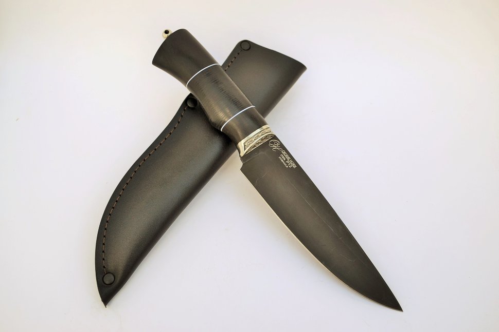 Нож Тукан, сталь Р12 (быстрорез), рукоять из дерева граб/ венге с кожей