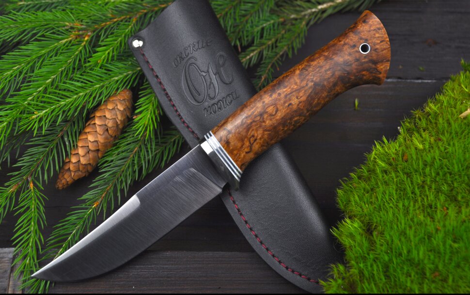 Нож Судак, сталь N690, рукоять стабилизированное дерево, мельхиор, полировка клинка "сатин"