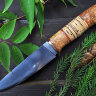 Нож Тукан, сталь N690, рукоять - стабилизированное дерево, береста, фибра, мельхиор, полировка клинка "сатин"