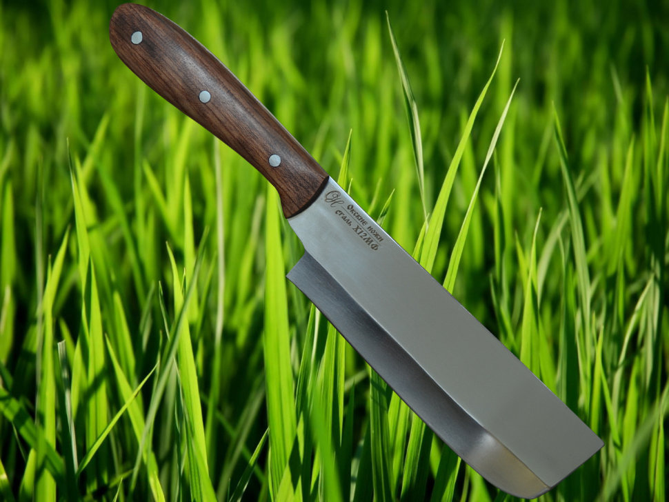 Нож Кухонная тяпка №9 из стали Х12МФ, накладки из граба, ореха, бубинго