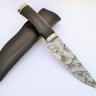 Нож Тукан из стали Х12МФ с гравировкой под старину, рукоять из дерева граб с литьем из мельхиора