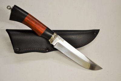 Нож Ласка из инструментальной стали Х12МФ, рукоять дерево граб, падук, мельхиор