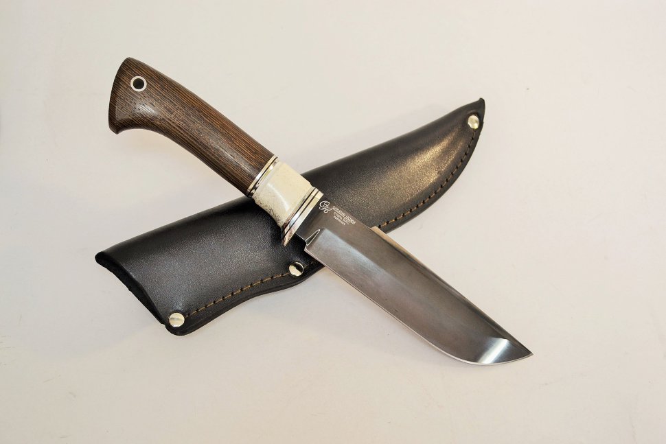Нож Бобр-2 из стали 9ХС с оксидировкой, рукоять - венге, рог, мельхиор
