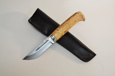 Нож финский Пуукко из дамаска, карелка, мельхиор