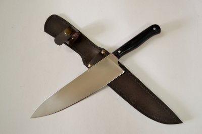 Нож кухонный Шеф Х12МФ, фултанг, акрилат черный