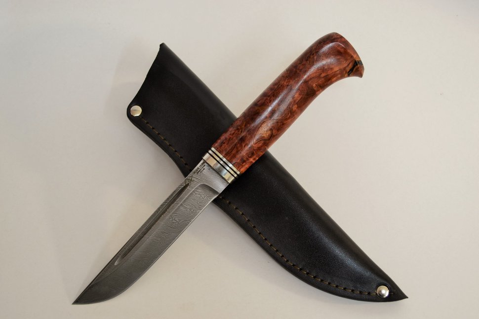 Нож финский Пуукко из дамаска средний, стабилизированная карелка