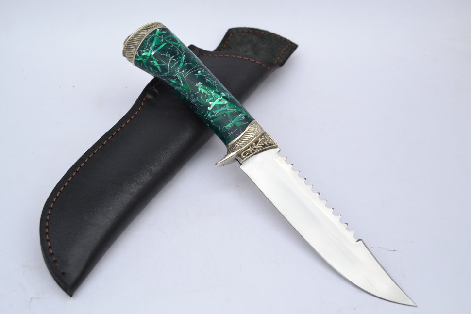 Нож Рыбацкий, исполнение № 2 из стали Х12МФ, рукоять из акрилата, мельхиор