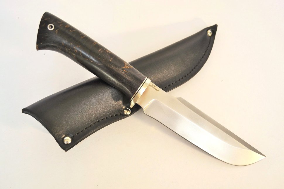 Нож Бобр-2 из стали Elmax, рукоять  стабилизированное дерево, мельхиор