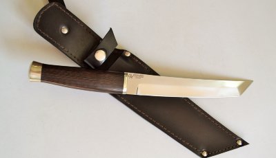 Нож Танто из стали Х12МФ, рукоять из микарты/граба, литье из мельхиора