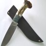 Нож Рысь с клинком из булатной стали, рукоять - рог, вставка - стабилизированная карельская береза