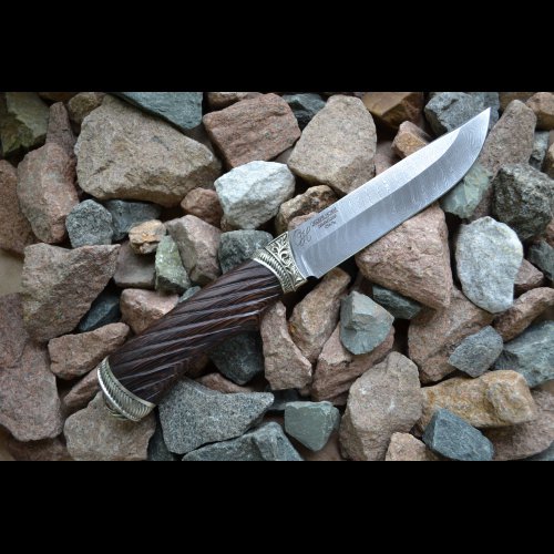 Нож Ласка из дамаска с резной рукоятью Косичка