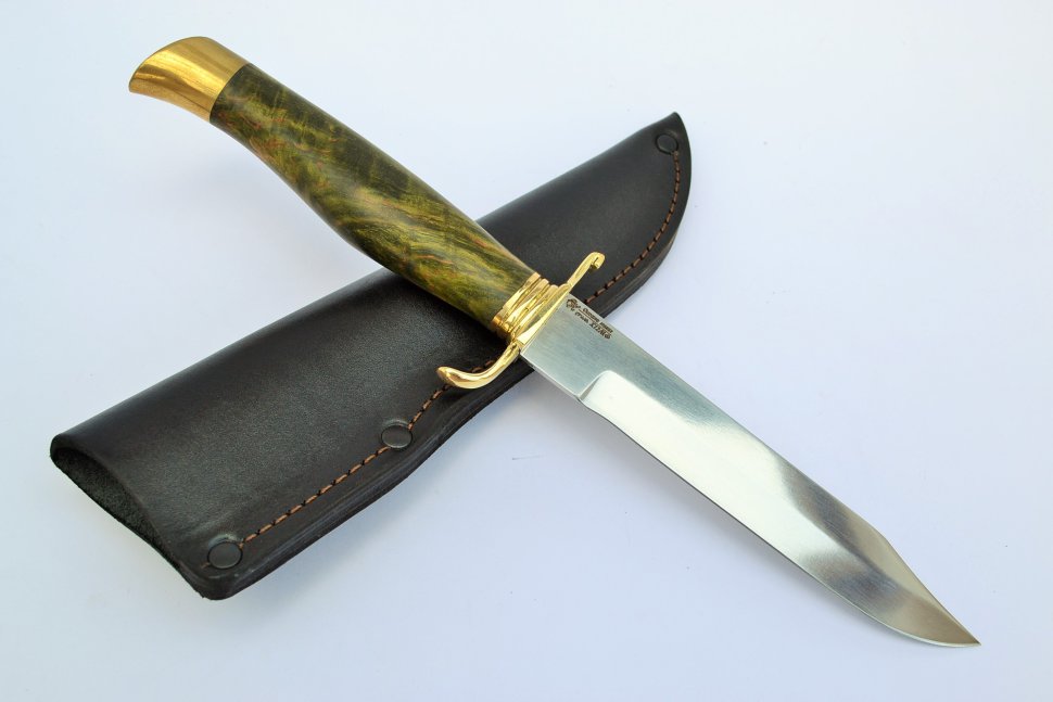 Нож Разведчика №2 из стали Х12МФ, рукоять из стабилизированного дерева, литье из латуни