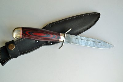Нож Разведчика №17 из дамасской стали, рукоять из микарты с мельхиором