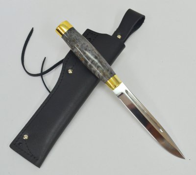 Нож Скандинав, Х12МФ, рукоять из стабилизированной карельской берёзы, литье из латуни